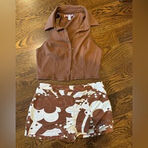 Urban Outfitters Brown and White Mini Skirt